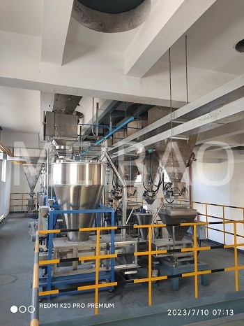 Detergent powder production line under installation